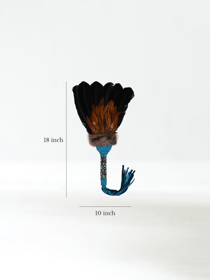 Sacred Prayer Feather Fan with Beaded Handle Dimension | si0572-Teal