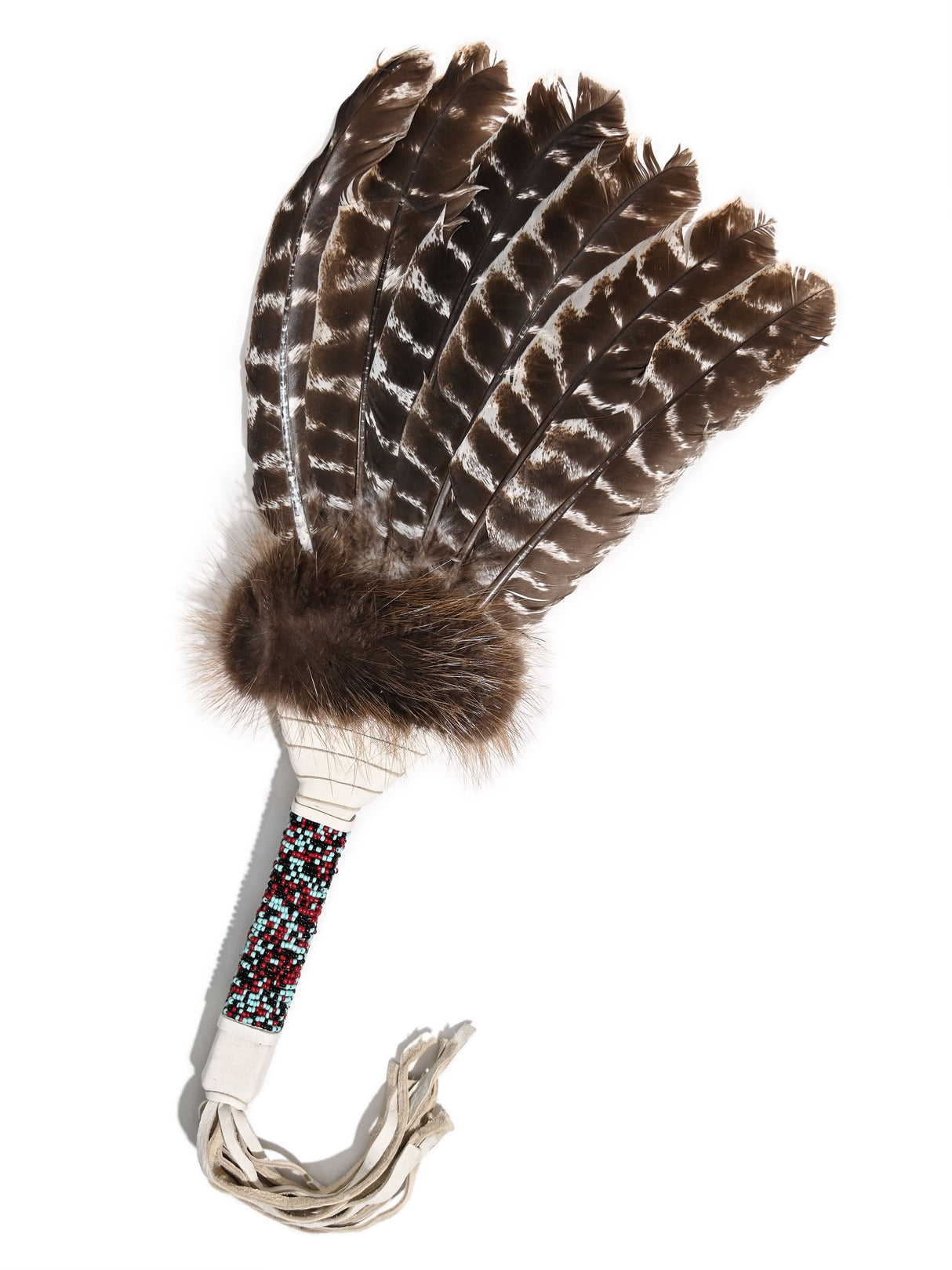Sacred Prayer Feather Fan with Beaded Handle