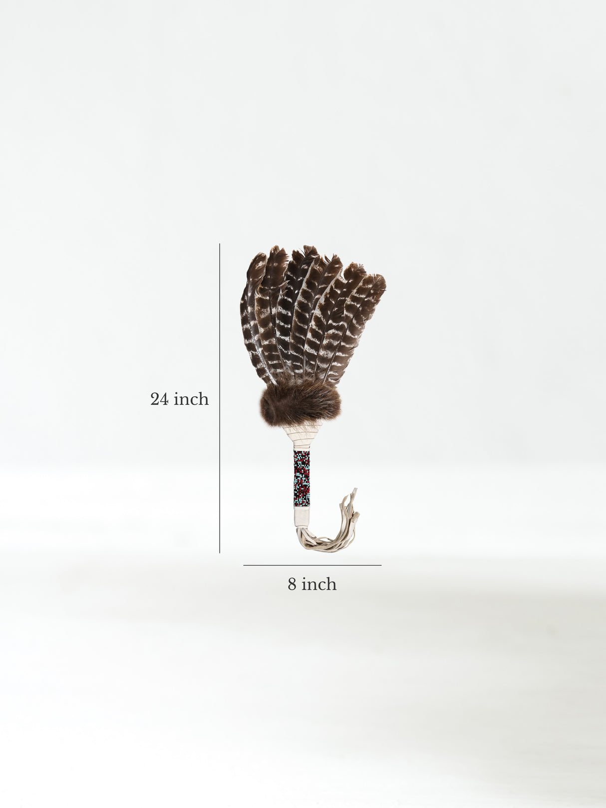 Sacred Prayer Feather Fan with Beaded Handle Dimension | si0572-Wht-Barred