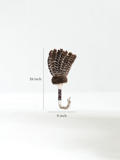Sacred Prayer Feather Fan with Beaded Handle Dimension | si0572-Wht-Barred