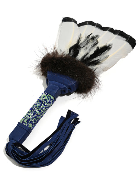 Sacred Prayer Feather Fan with Beaded Handle | si0572-Navy
