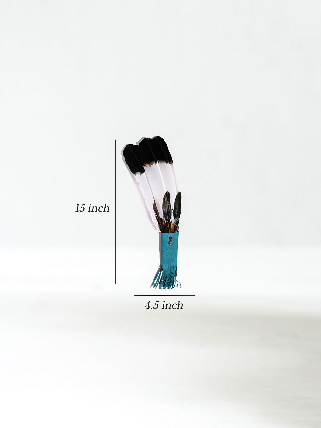 Medicine Man Prayer Fan - Turquoise-Dark-Tipped-Feather Dimensions | si0575-Turquoise-Dark-Tipped-Feathers