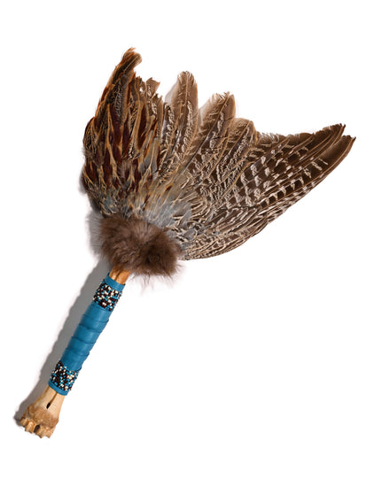 Spirit Prayer Fan with Bone Handle | si0578-Teal