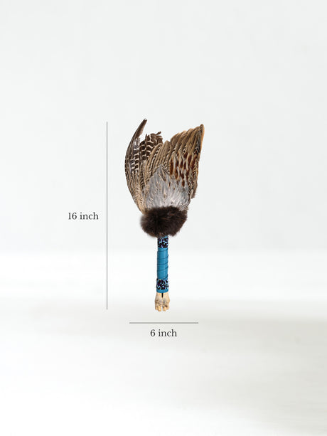 Spirit Prayer Fan with Bone Handle - Teal Dimension | si0578-Teal