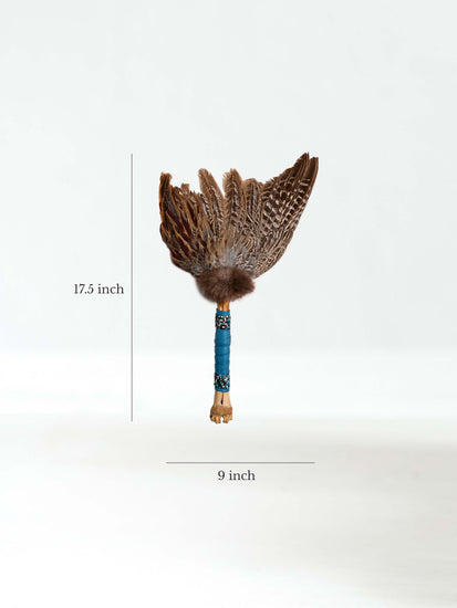 Spirit Prayer Fan with Bone Handle Dimension | si0578-Teal