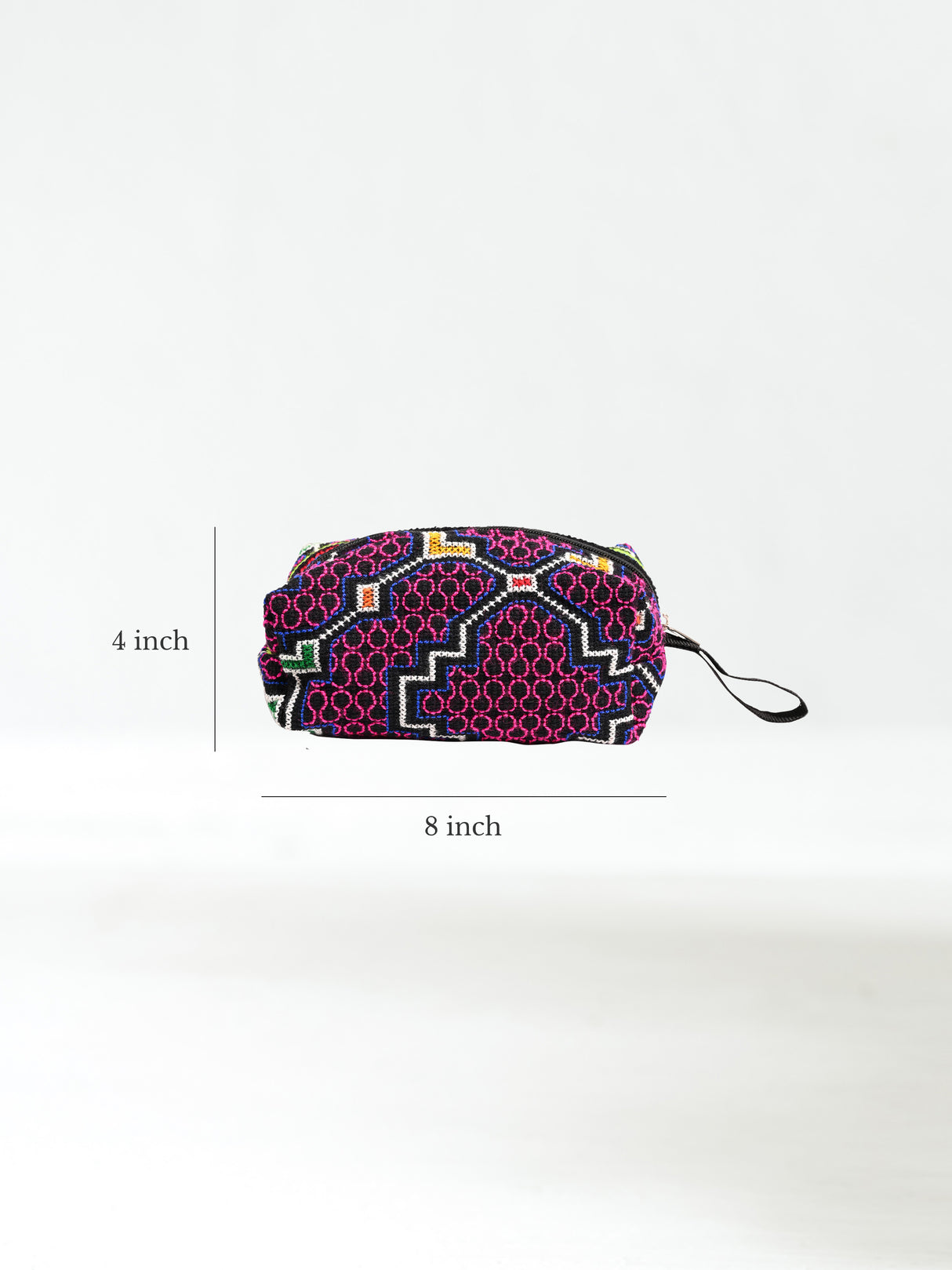 Shipibo Embroidered Cube Zipper Pouch Dimension | txb0239-turtle back