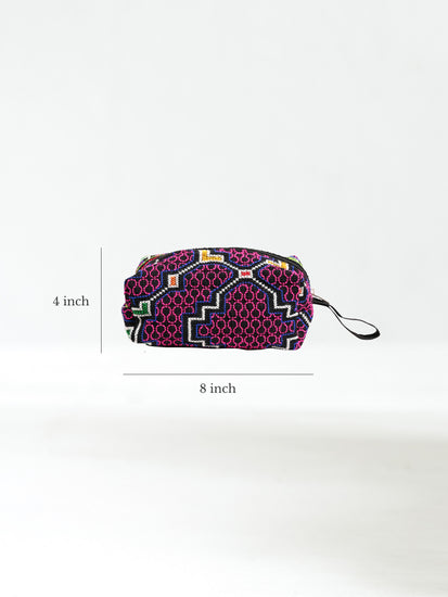 Shipibo Embroidered Cube Zipper Pouch Dimension | txb0239-turtle back