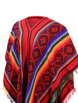 Peruvian Traditional Wool Blend Poncho - Red/Black/Rainbow 2 | txp0082