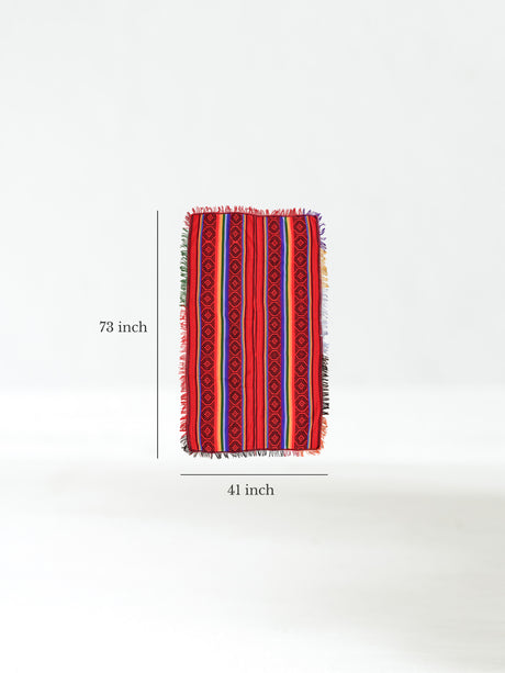 Peruvian Traditional Wool Blend Poncho - Red/Black/Rainbow Dimension | txp0082