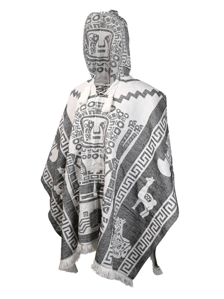 Hooded Artisan Andean Poncho - Puno | txp0105-White-Black