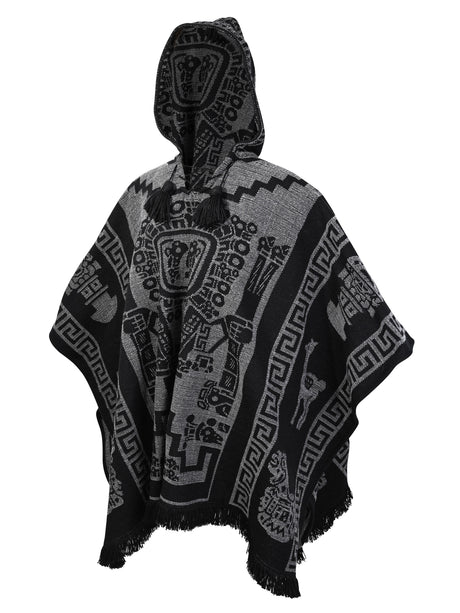 Hooded Artisan Andean Poncho - Puno | txp0105-Black