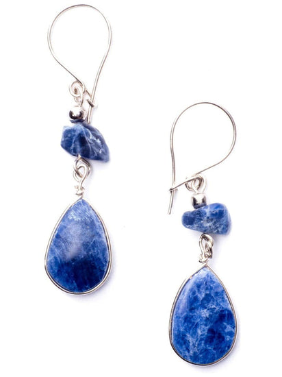 Alpaca Silver Wire Pierced Earrings Lapis Lazuli - 1.5 in  1 | j0127