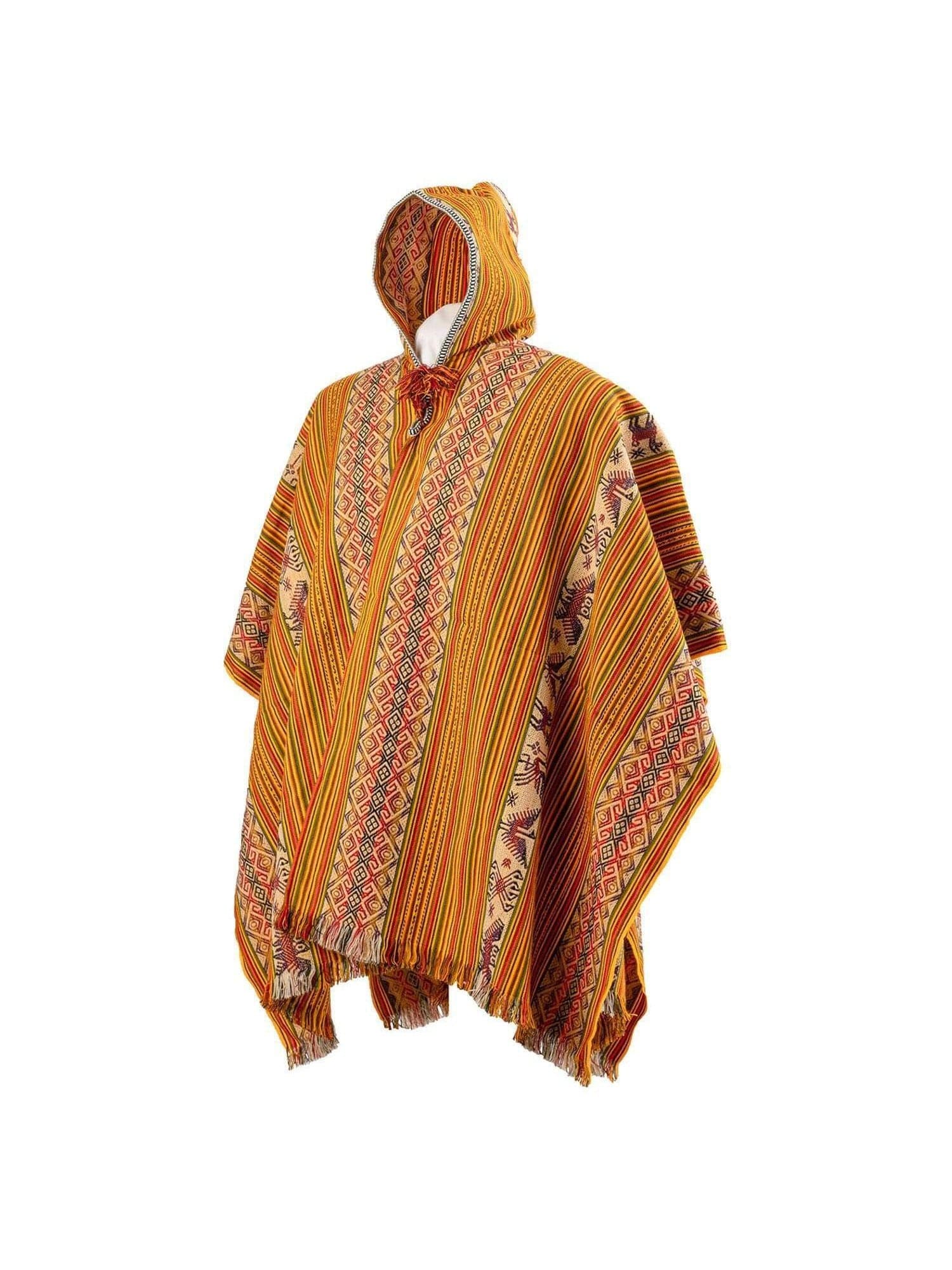 pothead poncho Allpa Hooded Peruvian Poncho - Orange