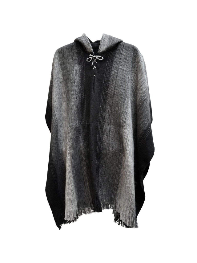 Bolivian "Chacaltaya" Poncho With Hood | txp0121-Black-Large | txp0121-Black-XL