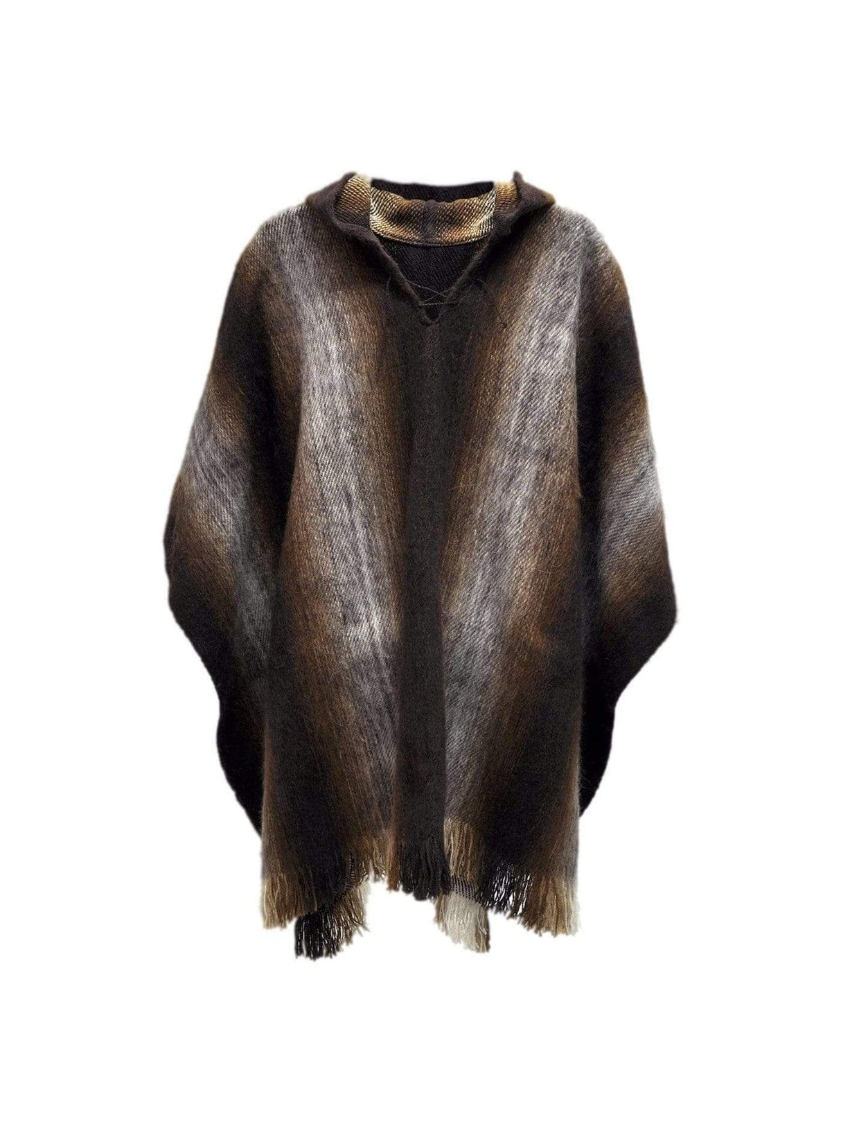 Bolivian "Chacaltaya" Poncho With Hood | txp0121-Brown-L | txp0121-BRN-XL