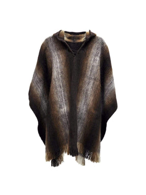 Bolivian "Chacaltaya" Poncho With Hood | txp0121-Brown-L | txp0121-BRN-XL