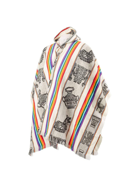 Alpaca Blend Ponchos Hooded Peruvian Poncho - Arco Iris | txp0141-cream
