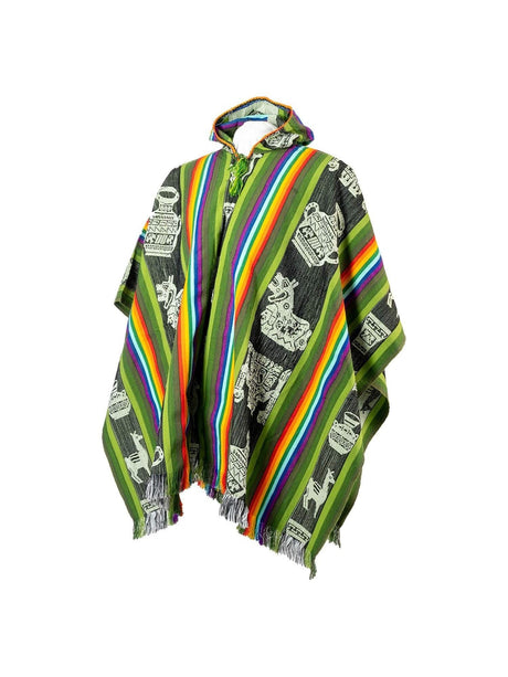 Alpaca Blend Ponchos Hooded Peruvian Poncho - Arco Iris | txp0141-green