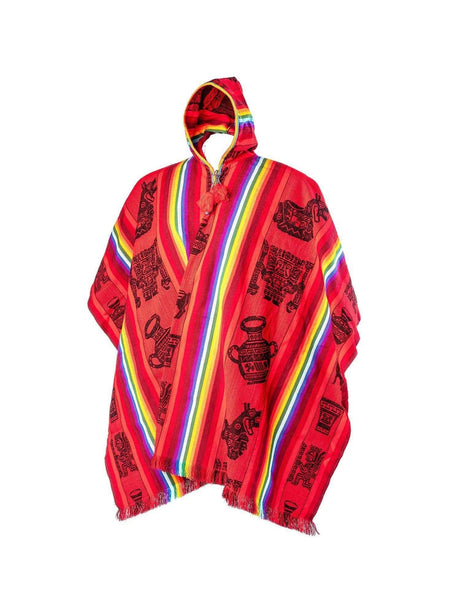 Alpaca Blend Ponchos Hooded Peruvian Poncho - Arco Iris | txp0141-red