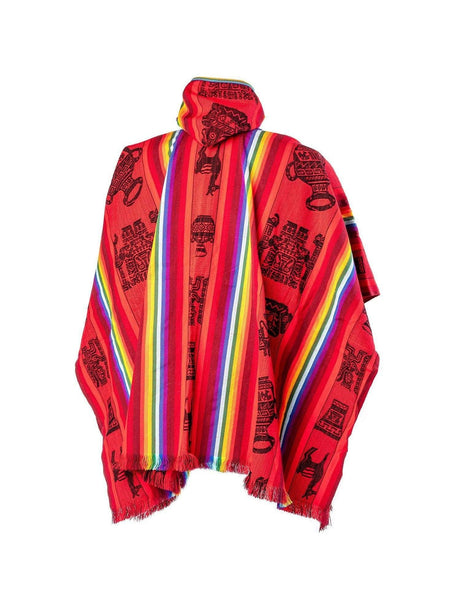 Alpaca Blend Ponchos Hooded Peruvian Poncho - Arco Iris | txp0141-red