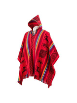 Alpaca Blend Ponchos Hooded Peruvian Poncho - Rojo
