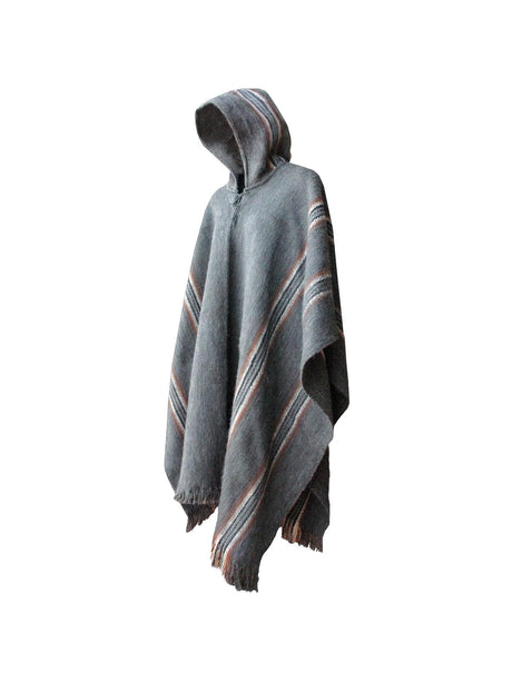 Alpaca Blend Ponchos Medium / Dark Grey Bolivian "Illimani" Poncho with Hood