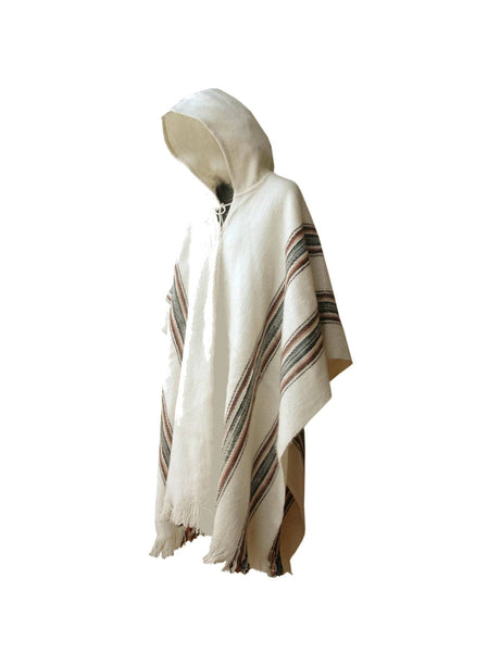 Alpaca Blend Ponchos Medium / Raw White Bolivian "Illimani" Poncho with Hood 