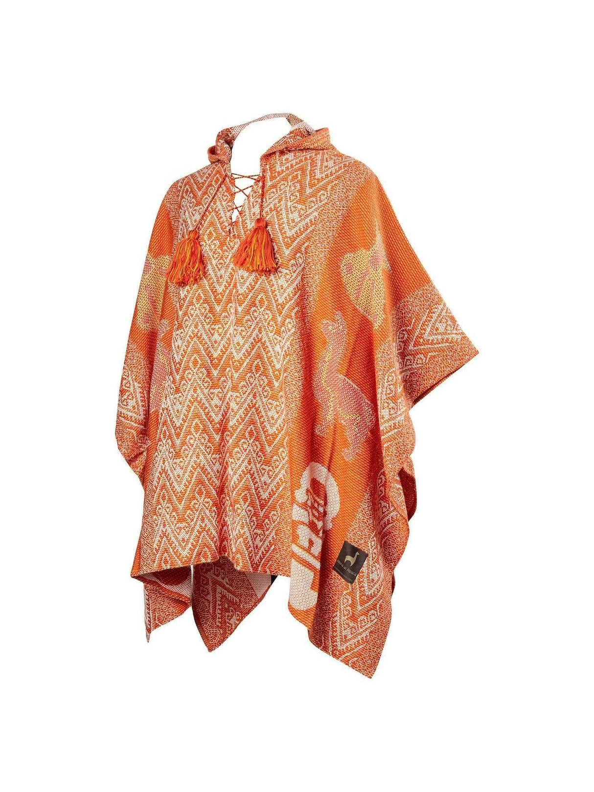 Alpaca Blend Ponchos Orange Yellow Hooded Peruvian Poncho - Urubamba
