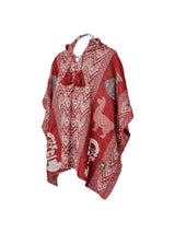 Alpaca Blend Ponchos Red Multi Hooded Peruvian Poncho - Urubamba