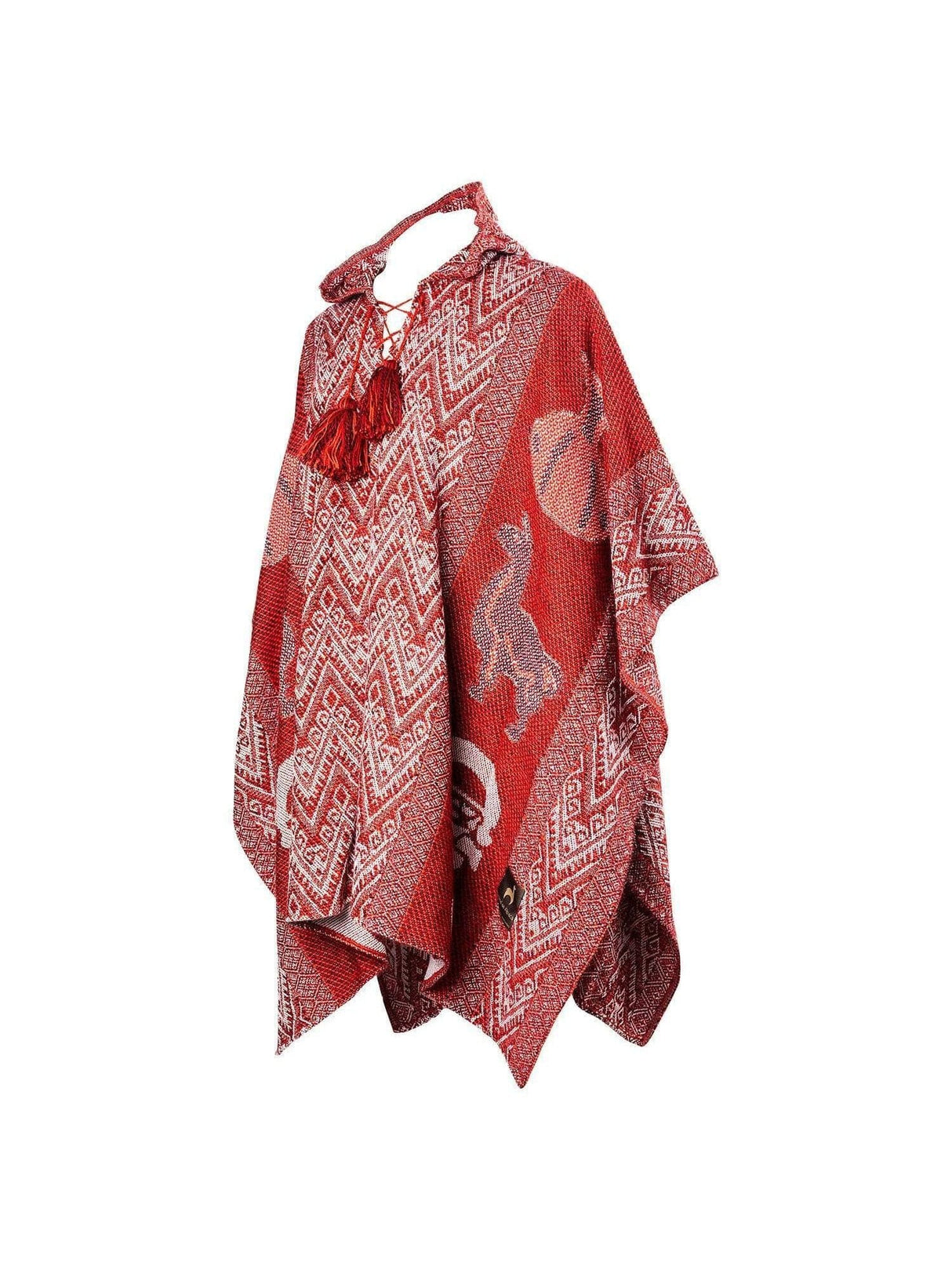 Alpaca Blend Ponchos Red Orange Hooded Peruvian Poncho - Urubamba