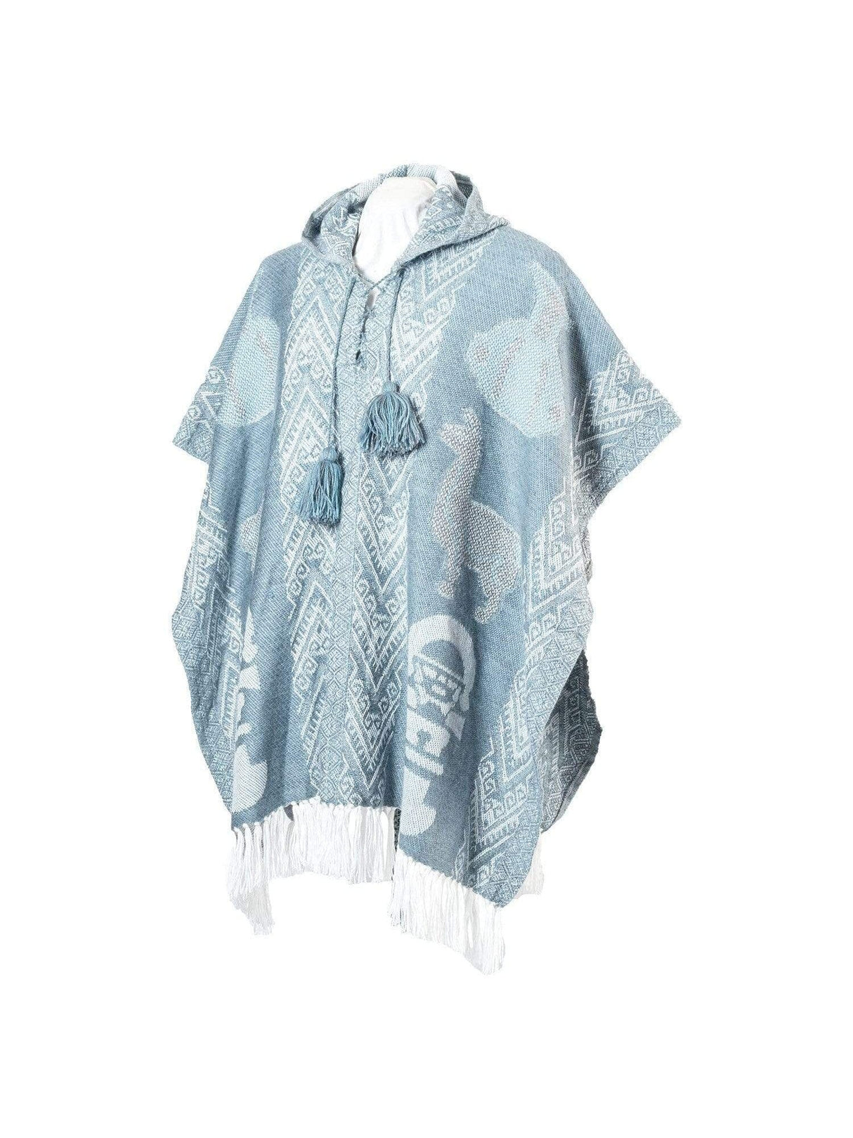 Alpaca Blend Ponchos Sky Blue Hooded Peruvian Poncho - Urubamba
