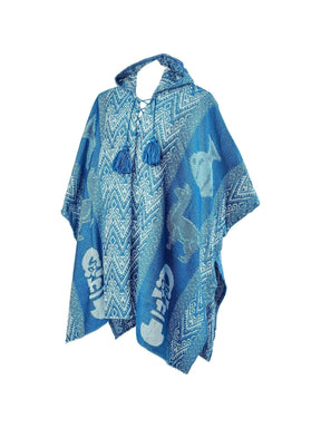 Alpaca Blend Ponchos Turquoise Hooded Peruvian Poncho - Urubamba