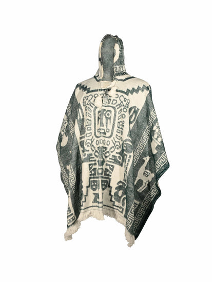 Hooded Artisan Andean Poncho - Puno | txp0105-Sage