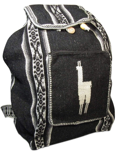Backpacks Black Peruvian Wool Backpack w/ Llama Pocket