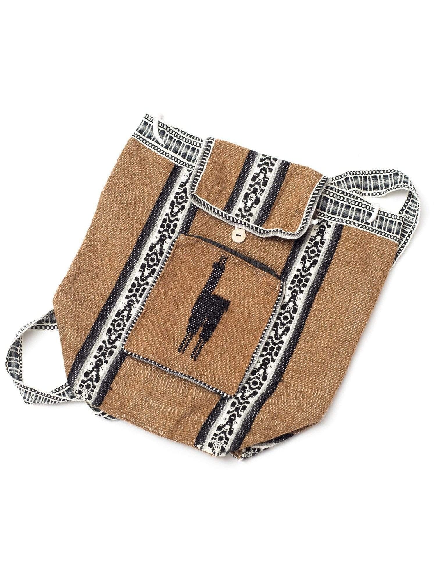 Peruvian Wool Backpack w/ Llama Pocket | txbp009-Black 