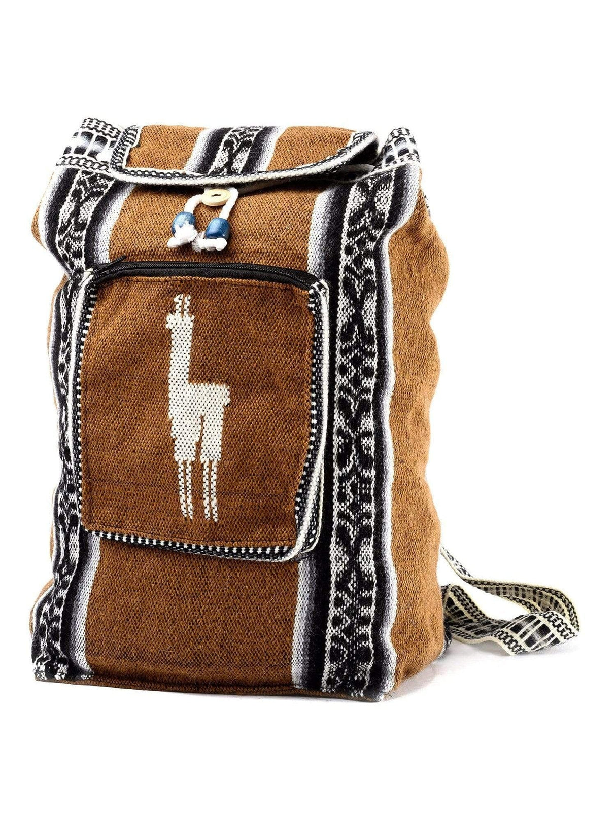 Backpacks Medium Brown Peruvian Wool Backpack w/ Llama Pocket