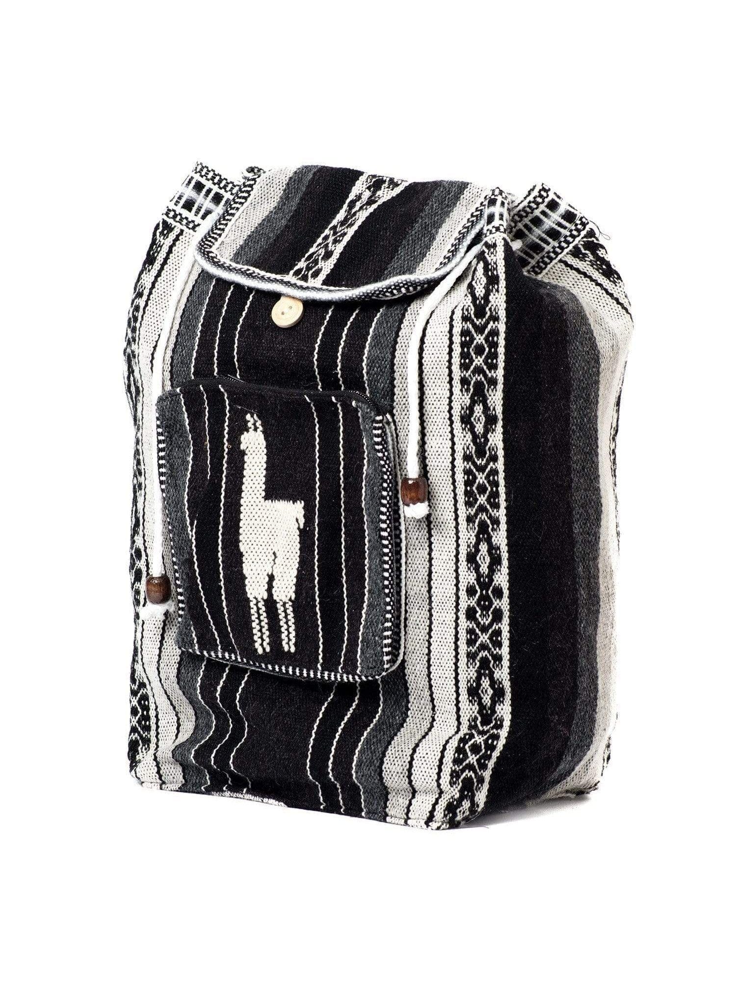 100% Wool Mesoamerican Backpack Peruvian Wool Backpack w/ Llama Pocket | txbp009-Black  main image 3