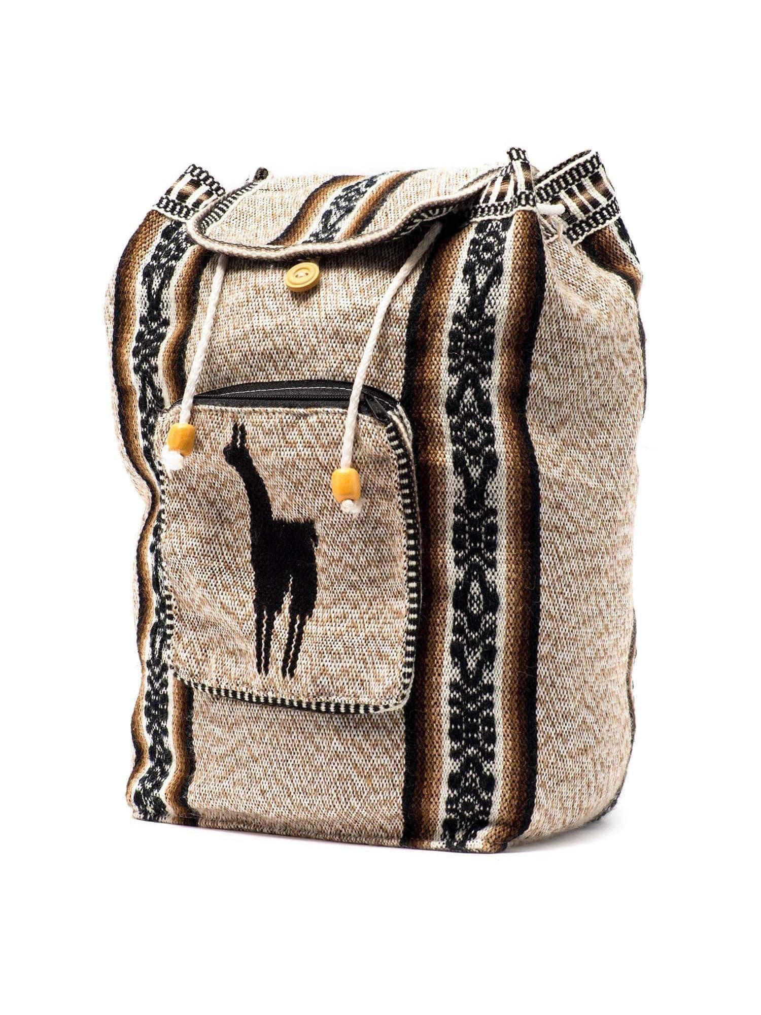 100% Wool Mesoamerican Backpack Peruvian Wool Backpack w/ Llama Pocket | txbp009-Black  main image 2