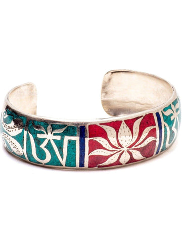 Tibetan Om Lotus Inlaid Bracelet