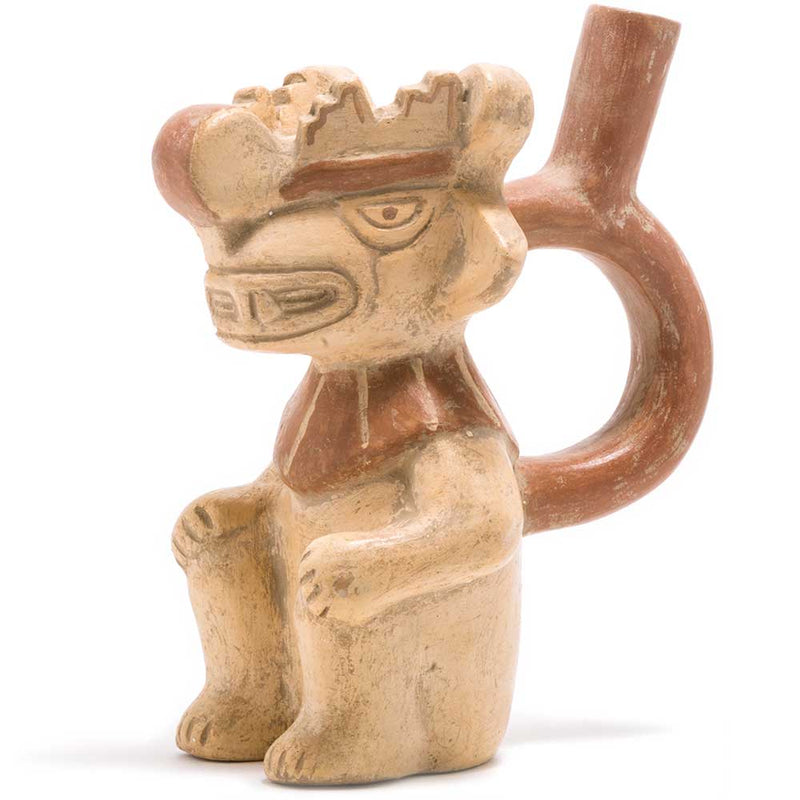 Peruvian Precolombian Ceramic Stirrup Vessel - Hybrid Figure