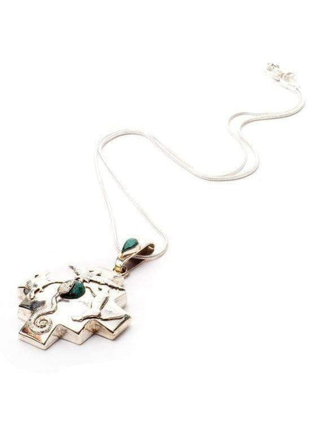 Chakana Necklaces Peruvian Sterling Silver Chakana Four Directions Pendant Necklace - Chrysocolla