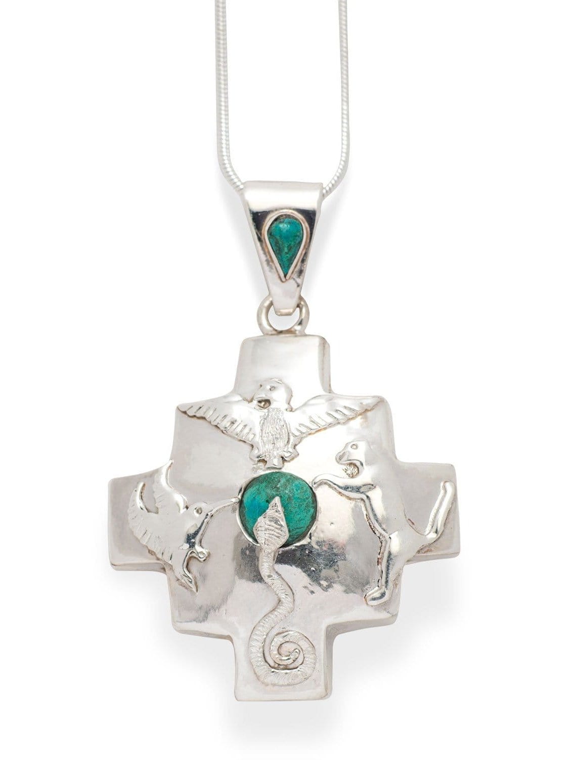 Chakana Necklaces Version One Peruvian Sterling Silver Chakana Four Directions Pendant Necklace - Chrysocolla