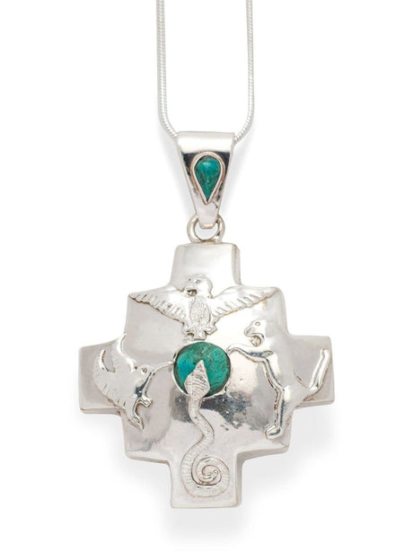 Chakana Necklaces Version One Peruvian Sterling Silver Chakana Four Directions Pendant Necklace - Chrysocolla