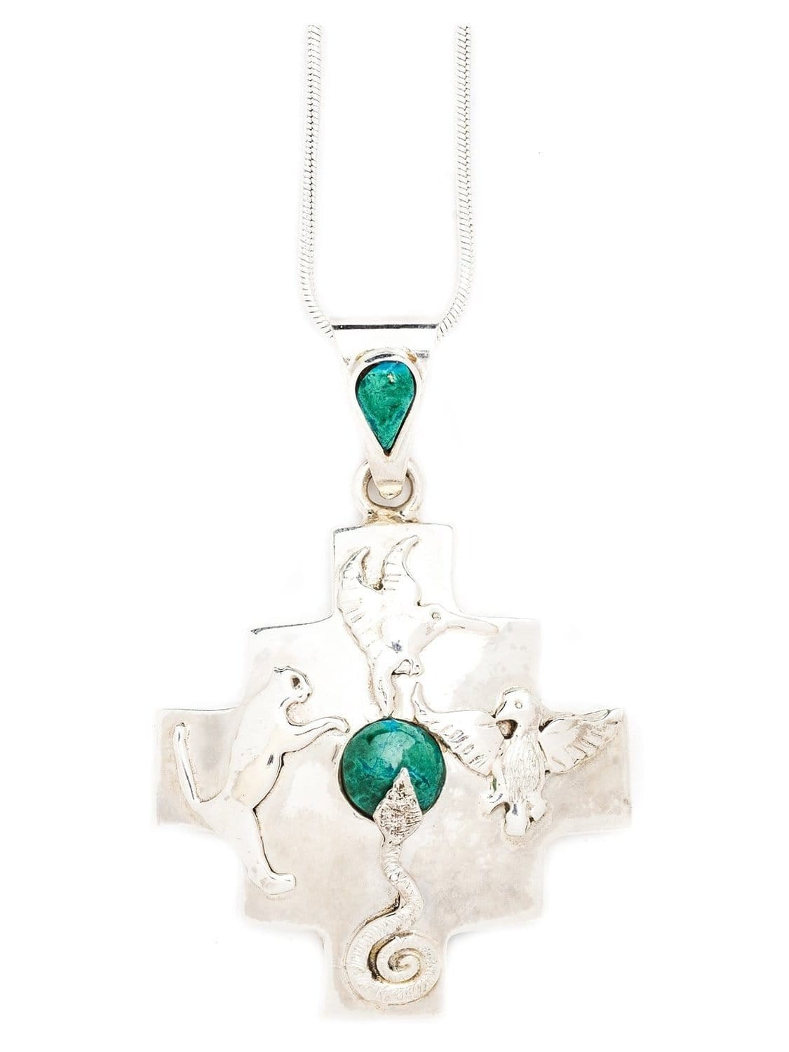 Chakana Necklaces Version Two Peruvian Sterling Silver Chakana Four Directions Pendant Necklace - Chrysocolla
