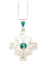 Chakana Necklaces Version Two Peruvian Sterling Silver Chakana Four Directions Pendant Necklace - Chrysocolla