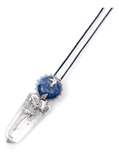 Crystal Pendant Necklaces Peruvian Silver, Lapis Lazuli and Crystal Necklace- Four Sacred Totems