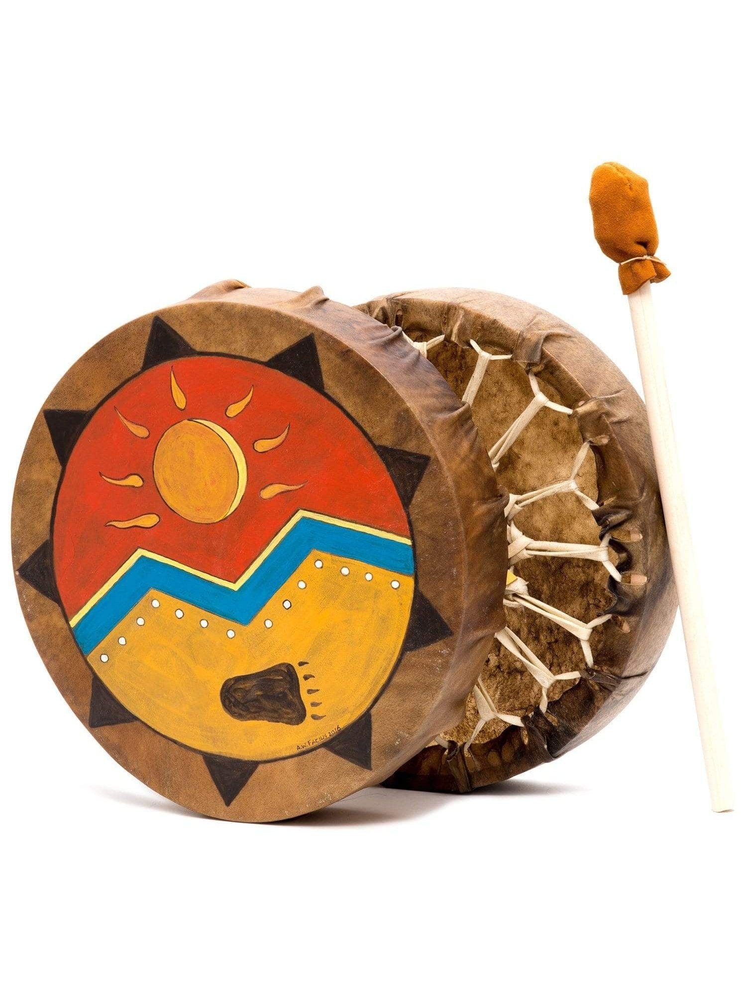Tambor Chamánico De Mano - Piel De Búfalo, Diseño Nativo Americano, Hecho A Mano, Con Baqueta Y Bolsa
