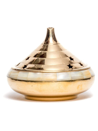 Incense Burners Brass Temple Burner with Inlaid Mother of Pearl