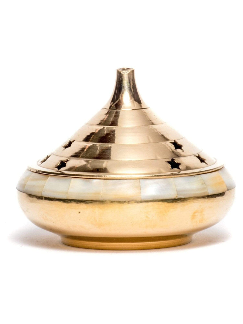 Brass Temple Burner with Inlaid Mother of Pearl