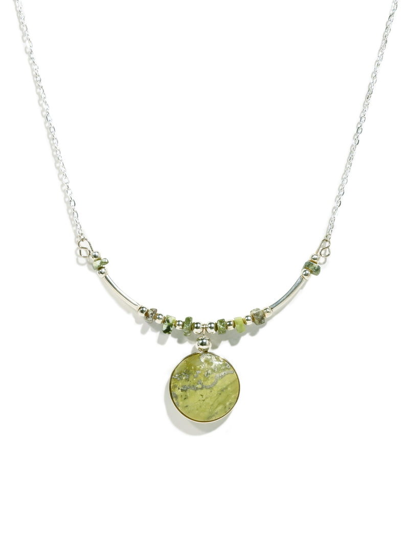 Alpaca Silver Choker Necklace - Serpentine Stone